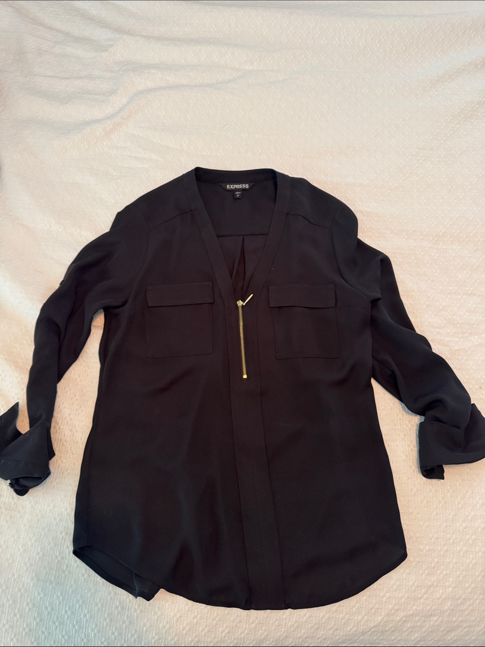 EXPRESS zip up button sleeve blouse